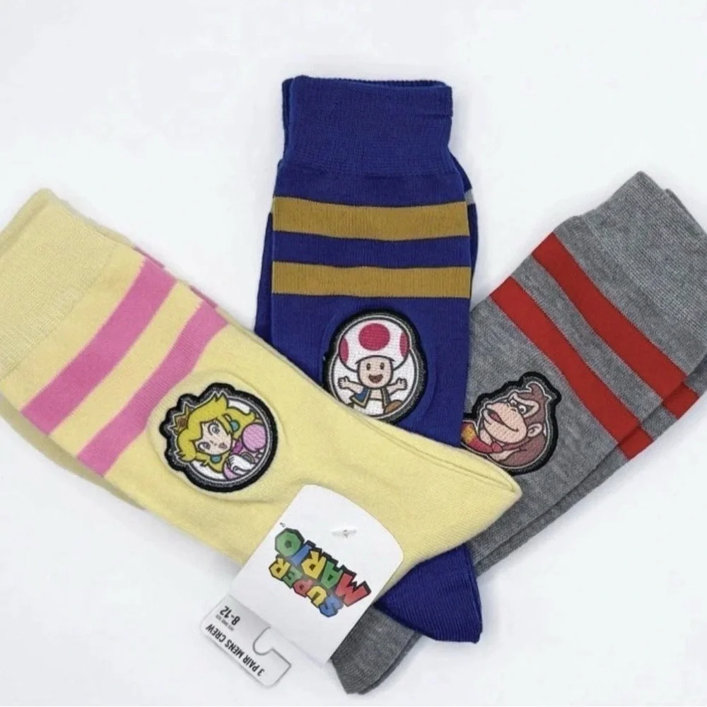 3 Pack Nintendo Crazy Crew Sock Day Set w Princess Peach, Toad & Donkey Kong NEW